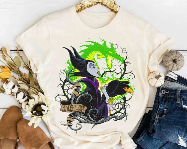 Sleeping Beauty Villains Maleficent Dragon Queen Of Thorns T-Shirt, Disney Aurora Princess Philip Prince Tee