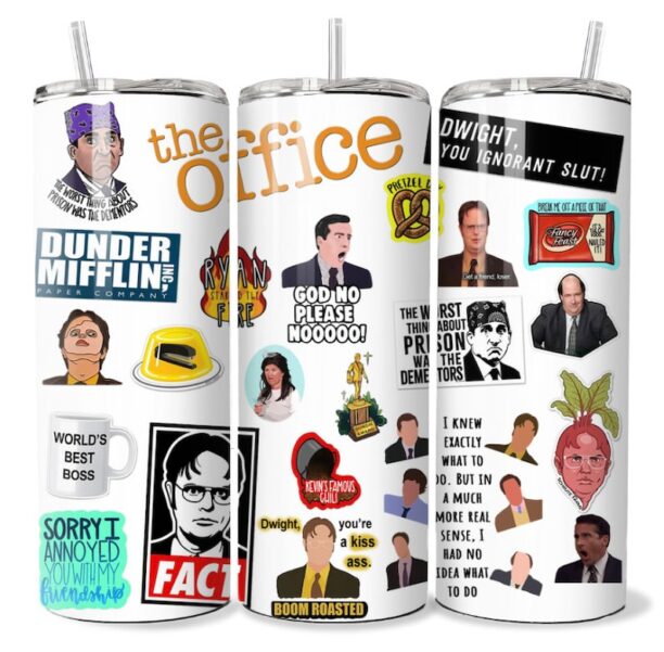 The Office Tumbler | Sublimation 20oz tumbler | Office Cup | Pam | Jim | Michael | Dwight | Angela | Stanley | Cartoon