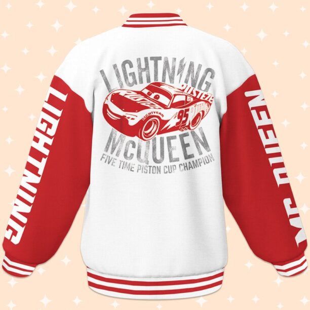 Custom Cars Lightning Mcqueen White Varsity Jacket, Adult Varsity Jacket, Personalized Disney Jacket, Baseball Outfit