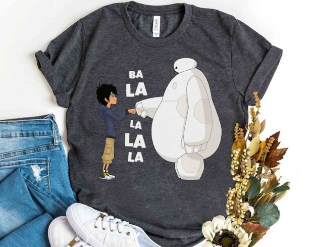 Baymax and Hiro Hamada Fist Bump Ba La La La La T-Shirt, Disney Big Hero 6 Matching Tee