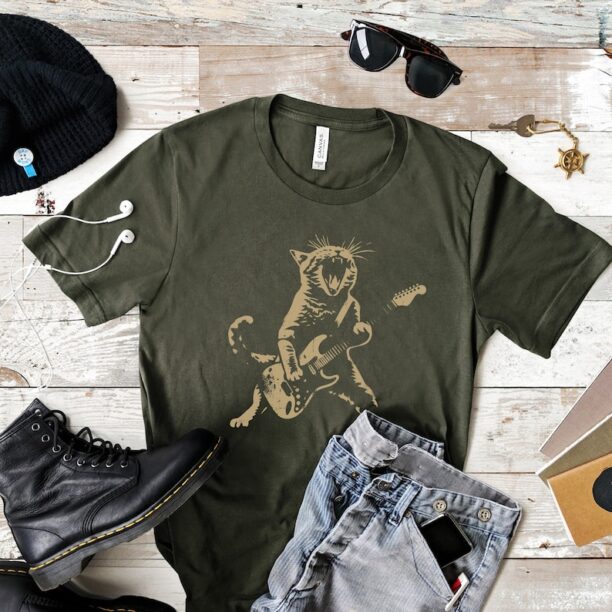 Rock Cat Playing Guitar Shirt: A Funny Guitar Cat T-Shirt Perfect for Cat Lovers and Rock Lovers Alike