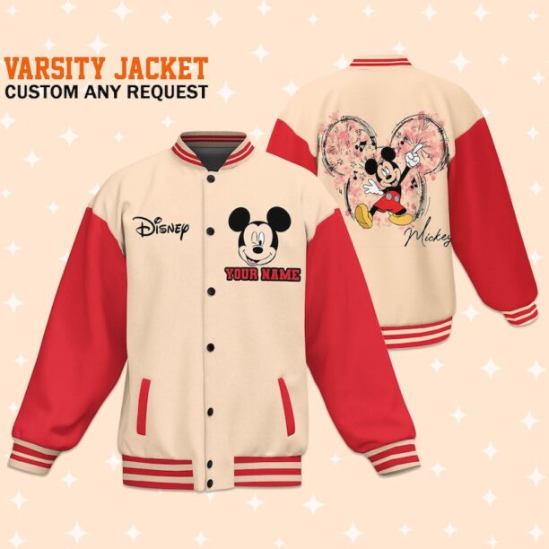 Personalize Mickey Music Funny Varsity Jacket, Adult Varsity Jacket, Baseball Team Outfit, Disney Uniform Varsity