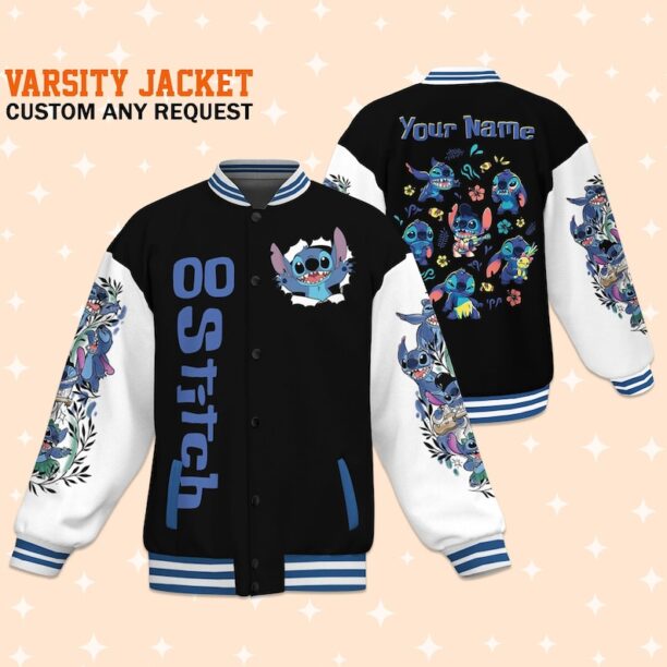 Custom Stitch Black Varsity Jacket, Adult Varsity Jacket, Personalized Disney Jacket, Baseball Team Outfit