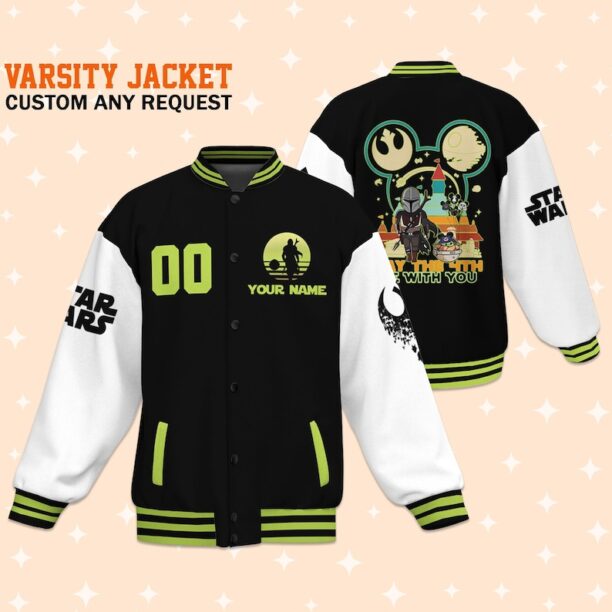 Personalize Star War Yoda Mickey Head Castle, Unisex Baseball Outfit, Varsity Jacket, Matching Baseball Team Outfit