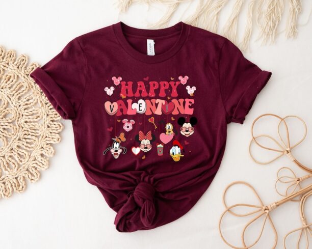 Happy Valentine Mickey And Friends Shirt, Valentine Disney Characters Shirt, Disney Love Shirt, Valentine's Day Shirt