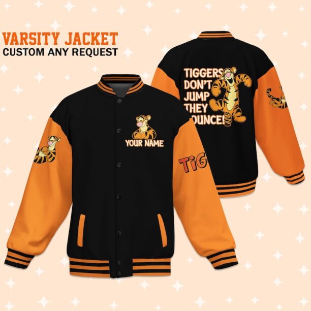 Personalize Winnie The Pooh Tiggers Don't Jump They Bounce Black, Disney Varsity Jacket, Adult Varsity Jacket