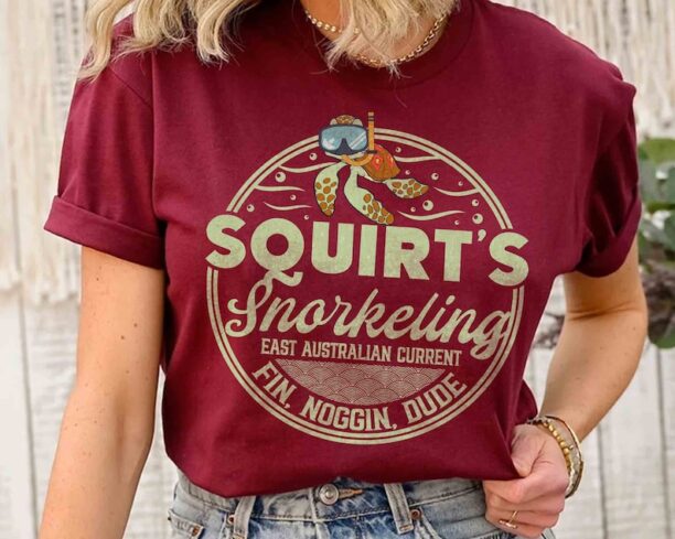 Squirt Sea Turtle Squirt's Snorkeling Retro T-shirt, Disney Pixar Finding Nemo Fin Noggin Dude Tee