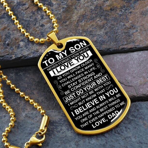 To My Son from Dad, Military Dog Tag Chain, Never Forget How Much I Love You