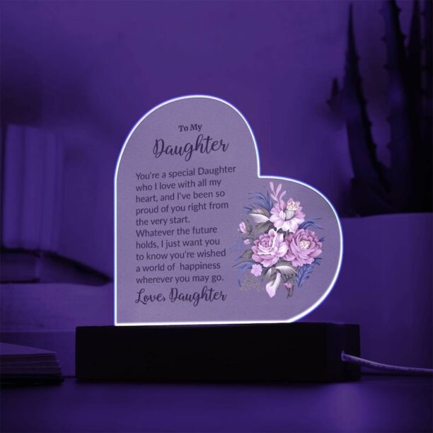 To My Daughter Message Heart Acrylic LED Plaque, Personalized Gift, Sentimental Keepsake, Lighted Heart Shaped Decor