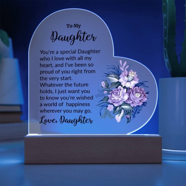 To My Daughter Message Heart Acrylic LED Plaque, Personalized Gift, Sentimental Keepsake, Lighted Heart Shaped Decor