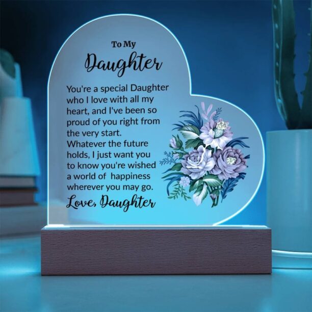 To My Daughter Message Heart Acrylic LED Plaque, Personalized Gift, Sentimental Keepsake, Lighted Heart Shaped Decor