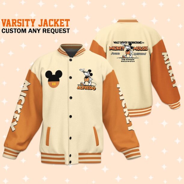 Personalize Jersey Mickey Vintage Orange Color Varsity Jacket, Matching Baseball Team Outfit, Adult Varsity Jacket