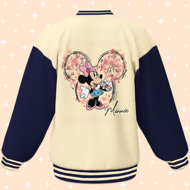 Personalize Minnie Mouse Music Varsity Jacket, Matching Baseball Team Outfit, Adult Varsity Jacket,Custom Disney Jacket