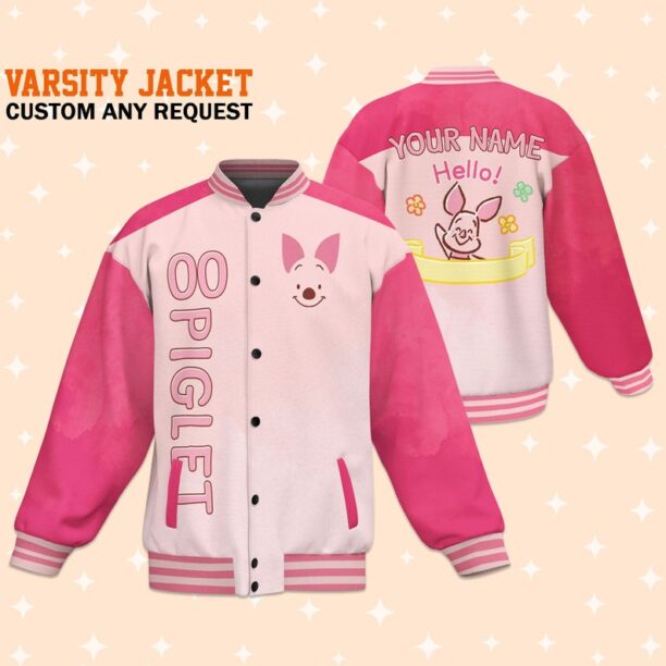 Custom Piglet Fun Varsity Jacket, Adult Varsity Jacket, Personalized Disney Jacket, Baseball Team Outfit