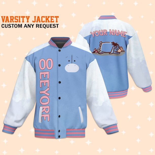 Custom Eeyore Fun Varsity Jacket, Adult Varsity Jacket, Personalized Disney Jacket, Baseball Team Outfit