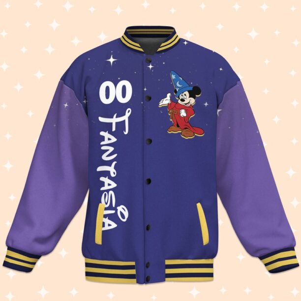 Custom Mickey Fantasia Varsity Jacket, Adult Varsity Jacket, Personalized Disney Jacket, Baseball Team Outfit