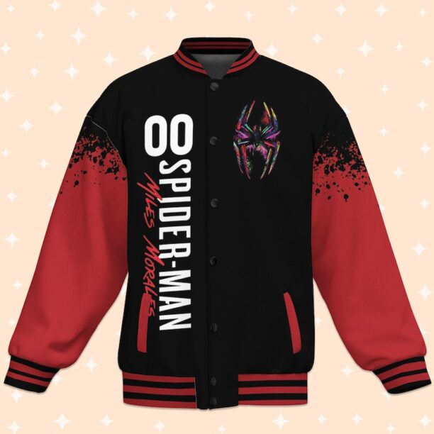 Custom Spiderman Miles Morales Black Varsity Jacket, Baseball Outfit, Personalized Jacket, Baseball Team Outfit