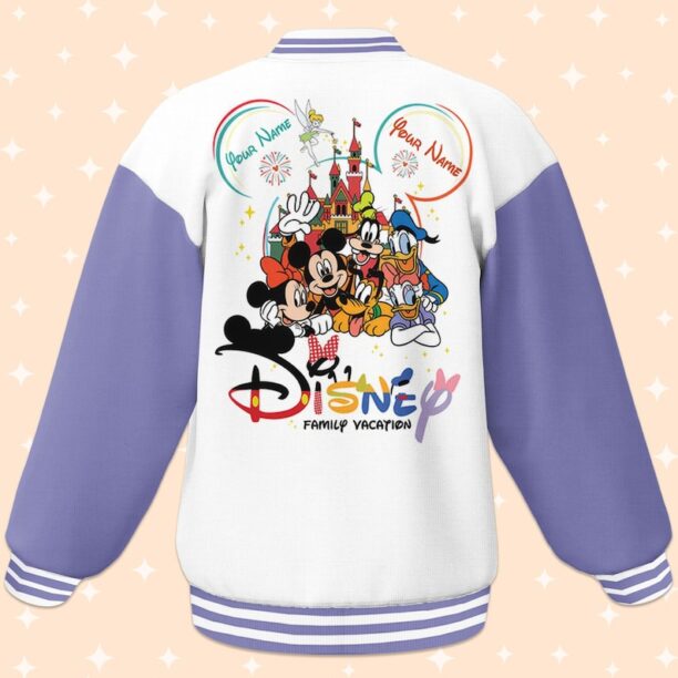 Custom Disney Family Vacation Daisy Varsity Jacket, Adult Varsity Jacket, Personalized Disney Jacket, Baseball Outfit