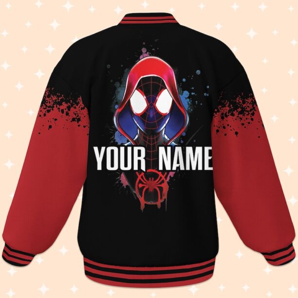 Custom Spiderman Miles Morales Black Varsity Jacket, Baseball Outfit, Personalized Jacket, Baseball Team Outfit