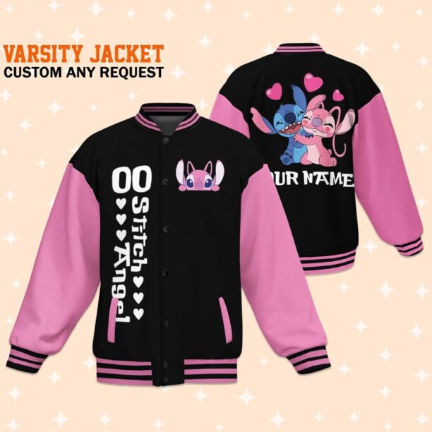 Custom Stitch and Angel Couple Angel Varsity Jacket, Adult Varsity Jacket, Personalized Jacket, Baseball Team Outfit