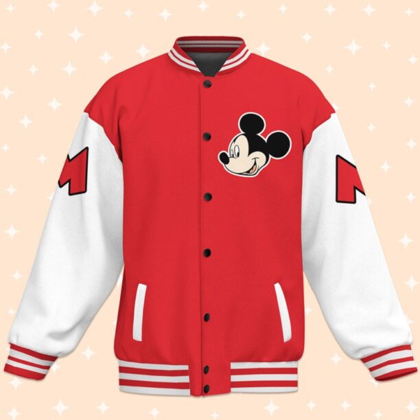 Personalize Disney Mickey Red And White Varsity Jacket, Adult Varsity Jacket, Baseball Team Outfit