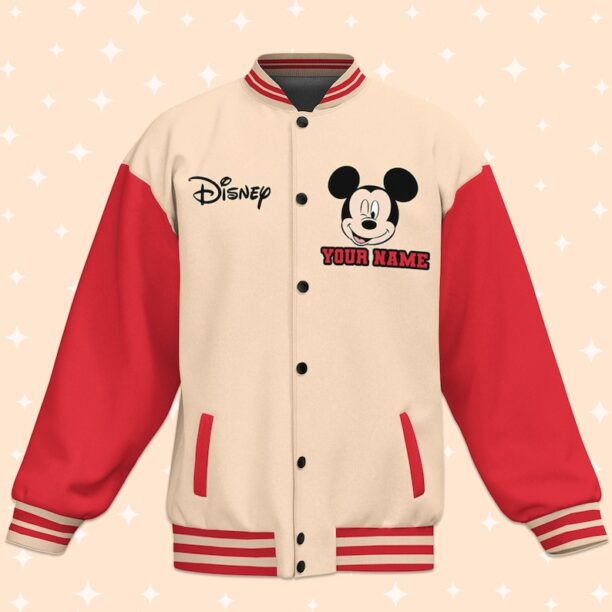 Personalize Mickey Music Funny Varsity Jacket, Adult Varsity Jacket, Baseball Team Outfit, Disney Uniform Varsity