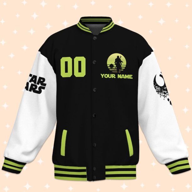 Personalize Star War Yoda Mickey Head Castle, Unisex Baseball Outfit, Varsity Jacket, Matching Baseball Team Outfit