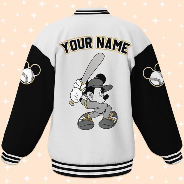 Personalize Disney Mickey Black Grey, Unisex Baseball Outfit, Cars Movie Varsity, Cars Family Jacket, Disneyworld Jacket