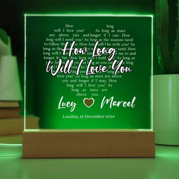 Personalized Heart Shaped Song Lyrics on Square Acrylic Plaque | Christmas, Wedding Anniversary