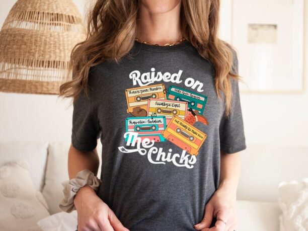 Raised on the Chicks Shirt, Vintage 90's Clothing, Country Music Shirt, Retro Cassette Shirt