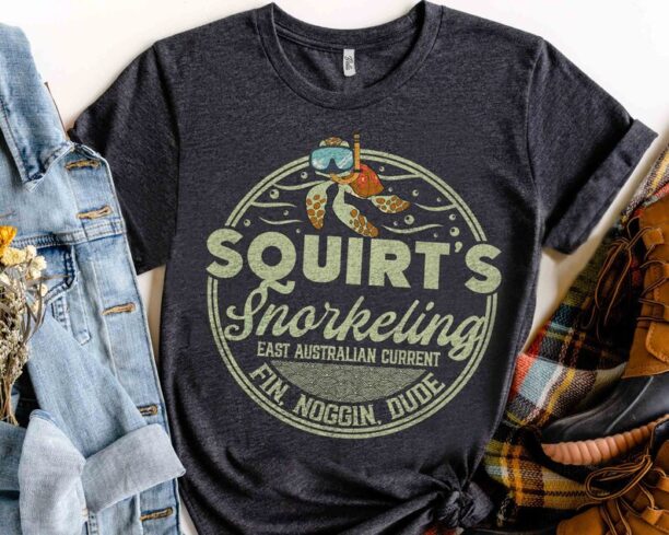 Squirt Sea Turtle Squirt's Snorkeling Retro T-shirt, Disney Pixar Finding Nemo Fin Noggin Dude Tee