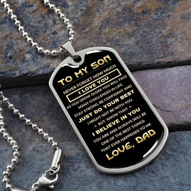 To My Son from Dad, Dog Tag, Never Forget How Much I Love You