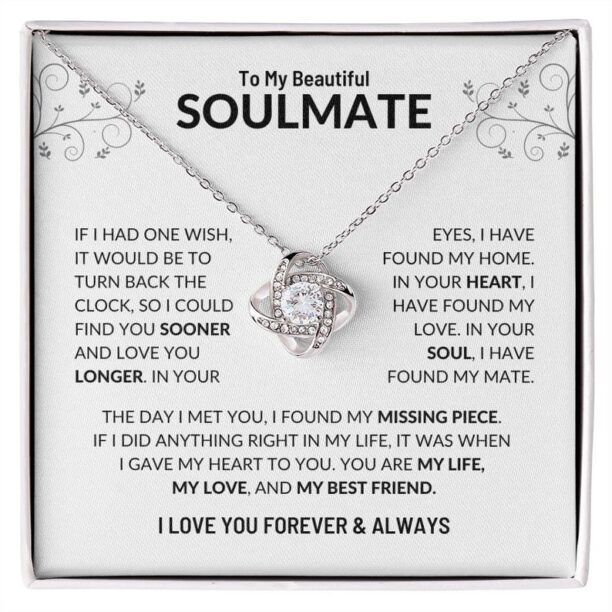 To My Beautiful Soulmate | Love Knot Necklace | Valentine's Day Gift, Birthday Gift, Christmas Gift, Anniversary Gift