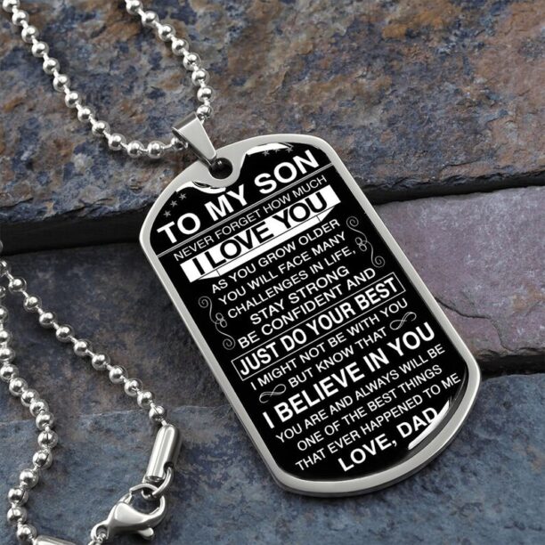 To My Son from Dad, Military Dog Tag Chain, Never Forget How Much I Love You