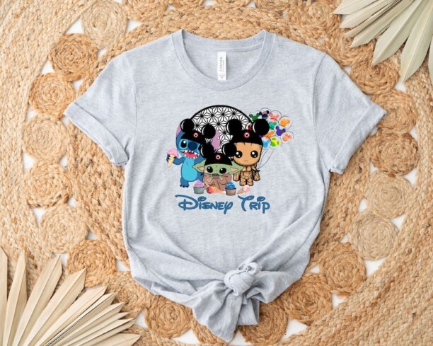 Disney Trip Mickey Ears Shirt, Disney Baby Yoda Stitch Groot Mickey Balloon T-Shirt, Disney Characters Tee