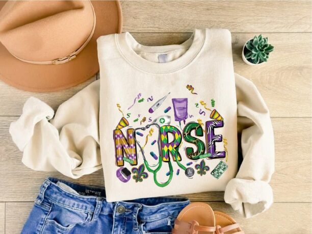 Mardi Gras Nurse Sweatshirt, Nursing Mardi Gras Carnival Shirt, Mardi Gras Nurse Costume, Mardi Gras Party Sweater