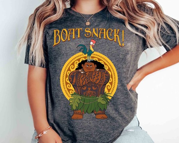 Funny Maui And Hei Hei Boat Snack Retro T-shirt, Disney Moana Pua Pig Matching Tee