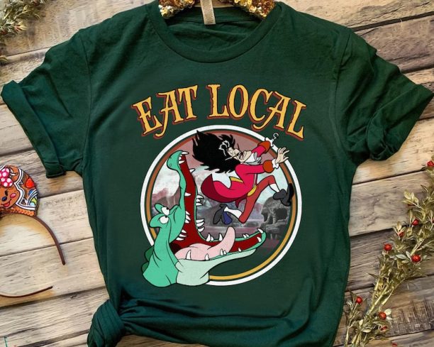 Funny Tick-Tock The Crocodile Captain Hook Eat Local Retro T-Shirt, Disney Peter Pan Tinker Bell Tee