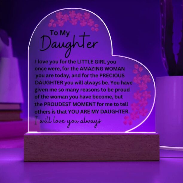 Daughter Gift, Christmas Gifts for Daughter, Gift from Mom, LED Acrylic Heart Plaque, Birthday, Mother of the Bride