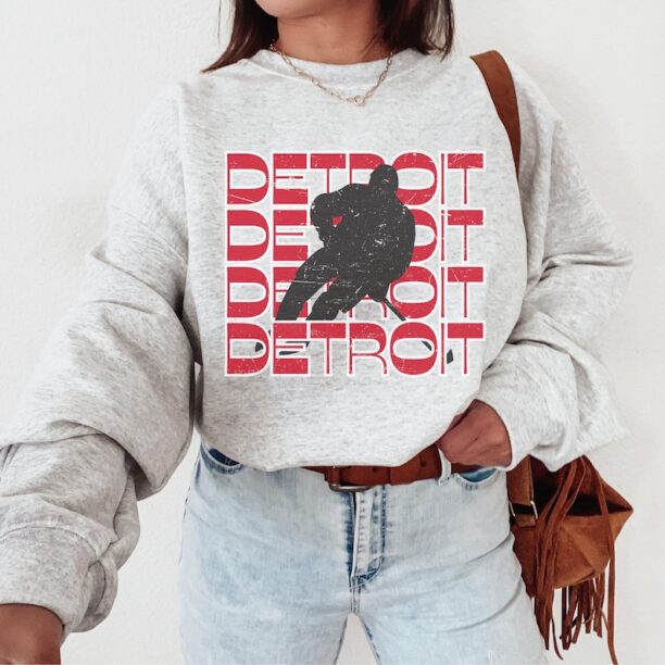 Detroit Hockey Sweatshirt Vintage Detroit Michigan Sweatshirt Wings Hockey Crewneck Retro Style Wings Shirt Gift for