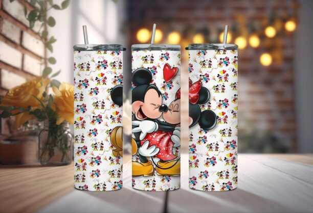 Adorable Disney Couple in Red and Yellow - Iconic Cartoon Mickey and Minnie Tumbler - Classic Couple Gifts for Magical
