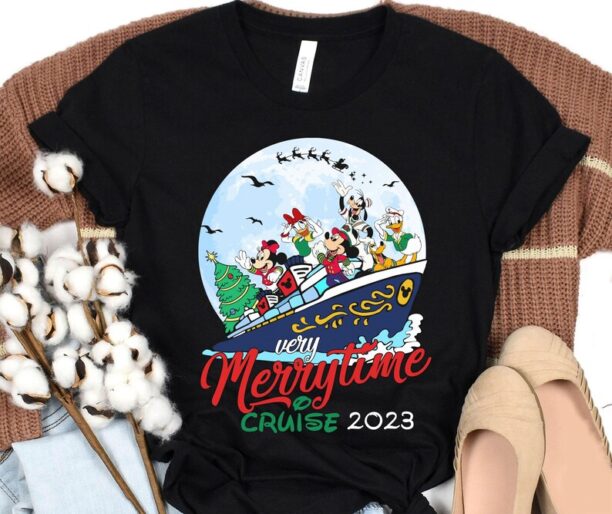 Mickey And Friends Very Merrytime Cruises 2023 Shirt, Disney Cruise Line Christmas T-shirt, Holiday At Sea