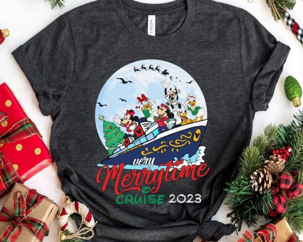 Mickey And Friends Very Merrytime Cruises 2023 Shirt, Disney Cruise Line Christmas T-shirt, Holiday At Sea