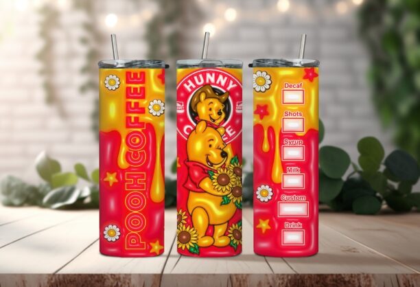 Hunny Coffee Stuffed Teddy Bear Cartoon Tumbler - Sweet Like Honey Teddy Bear Everyone Loves with Sunflowers Tumbler!