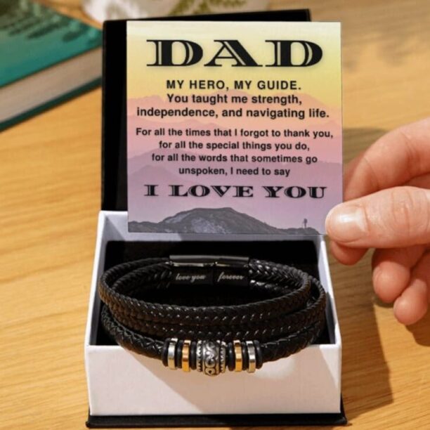 To My Dad Gift, My Hero Love You Forever Sentiments From Daughter or Son, Men Vegan Leather Bracelet, Father's Day