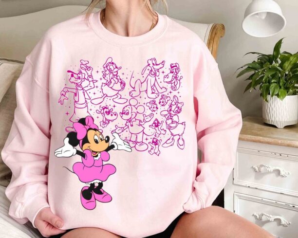 Cute Minnie Mouse Pretty in Pink T-Shirt, Disney Mickey and Friends Matching Tee