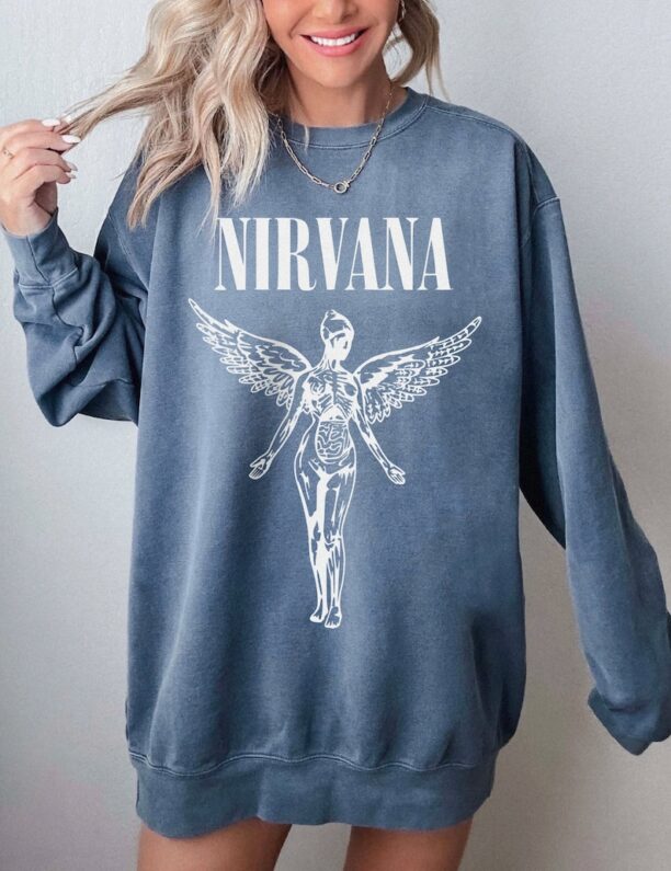 Nirvana Sweatshirt UNISEX Comfort Colors® 90s Vintage Band Shirt In Utero Crewneck Nirvana Tour Hoodie Kurt Cobain Rock