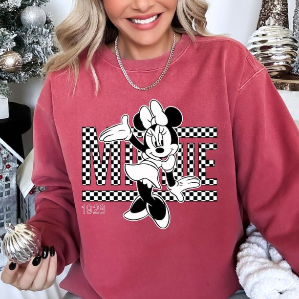 Comfort Colors® Vintage Minnie Shirt, Disney Shirt, Minnie 1928 Shirt, Checkered Minnie Shirt, Checkered Disney Shirt