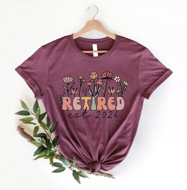 Retired Est.2024 Shirt,Retirement Gifts For Women,Wildflowers Sweater Gift for Retired,Retirement Party tshirt