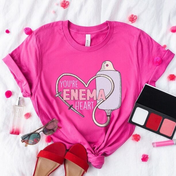 Valentine's Day Tshirt for Nurse - Enema Heart Med surg ICU Er Ed Rn Vday Shirt - Valentine Heart Medical Humor Nursing